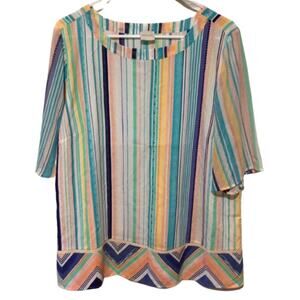 Chico's White Multicolor Pastel Striped Short Sleeve Top Size 2 L 12